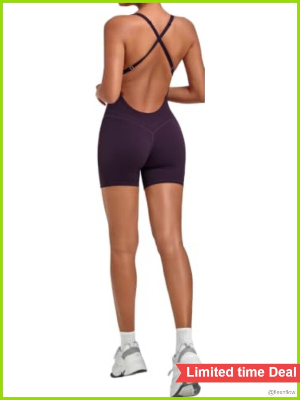 Women's Strappy Backless One Piece Romper Yoga Workout Short Jumpsuit